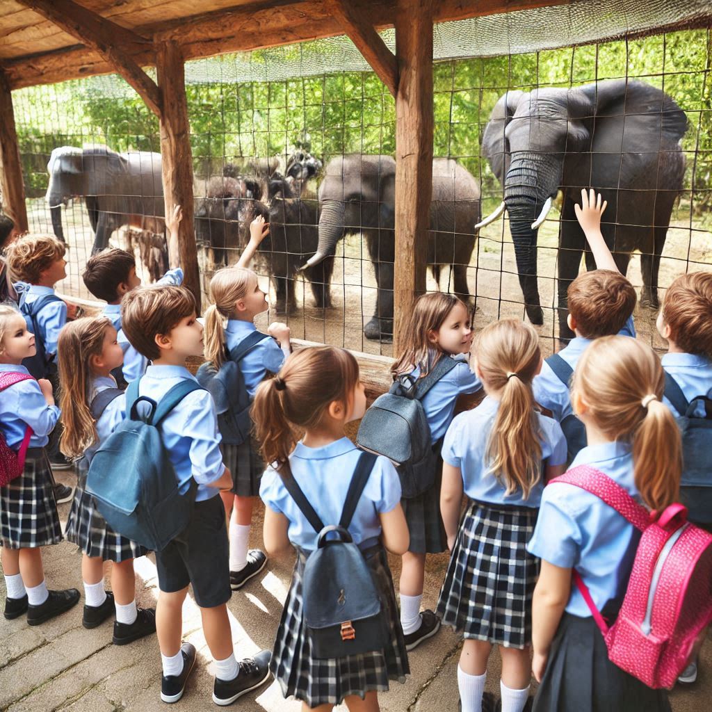 School children at the zoo